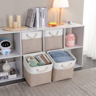 Mangata складна коробка для зберігання 30x30x30 см, тканинний кошик з ручкою, для полиць, шаф і одягу, набір 3 шт, світло-кавовий/білий