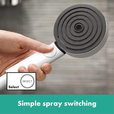 Hansgrohe Pulsify Select S Shower Set, water-saving showerhead with hose and holder, adjustable, hand shower with 3 spray patterns (Relaxation), Mattweiß (Matte White)