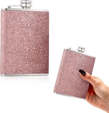 Сталевий фляж з нержавіючої сталі 304, 240 мл з воронкою - без витоку, стильний та портативний набір пляшок для чоловіків та жінок. Сталева фляга для віскі (колір: рожевий)