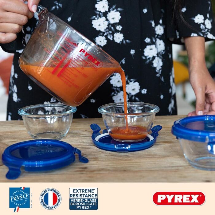 Набір скляних контейнерів Pyrex Classic 0,25л, 0,5л, 1л, прозорі, 3 шт. з 3 засобами для чищення