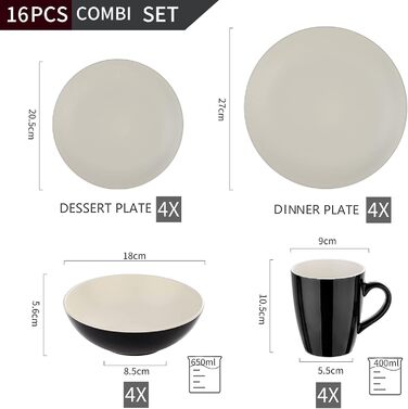 Набір посуду для 4 осіб LENTO Beige, 16 частин, кераміка, вінтажний стиль