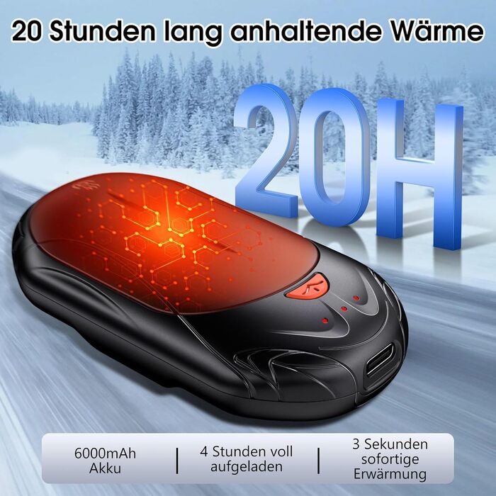 Електричні грілки для рук 2 шт. OUTJUT, 6000mAh, 3 режими нагріву, USB, 20 годин роботи, для спорту та відпочинку на природі, подарунок на Новий рік, чорний