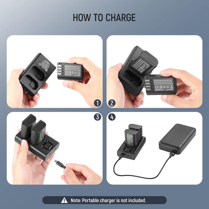 Запасний акумулятор та зарядний пристрій NEEWER для Panasonic Lumix DC-S5, GH5 II, S5II, GH6, S5 IIX, S9 (2 шт., 2400mAh, USB-C)