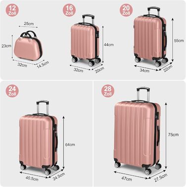 Набір валіз LEADZM 5 в 1: дорожній набір з косметичною сумкою, жорсткий кейс з ABS, телескопічна ручка, ручна поклажа (Турквіс)