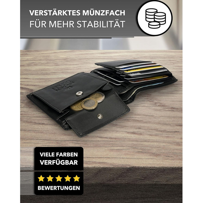 Kronenschein® Wallet for Men Leather with RFID Protection | Genuine Leather Bifold Wallet Large | Money Clip for Men | Wallet Wallet | Ladies' Nappa Leather Portemonnaie (Black)