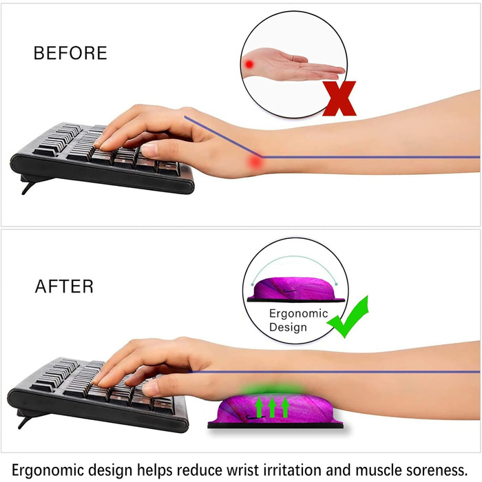 Підкладка під мишу та клавіатуру ergonomic ARTSO з підтримкою зап'ястя, Memory Foam, фіолетовий метелик