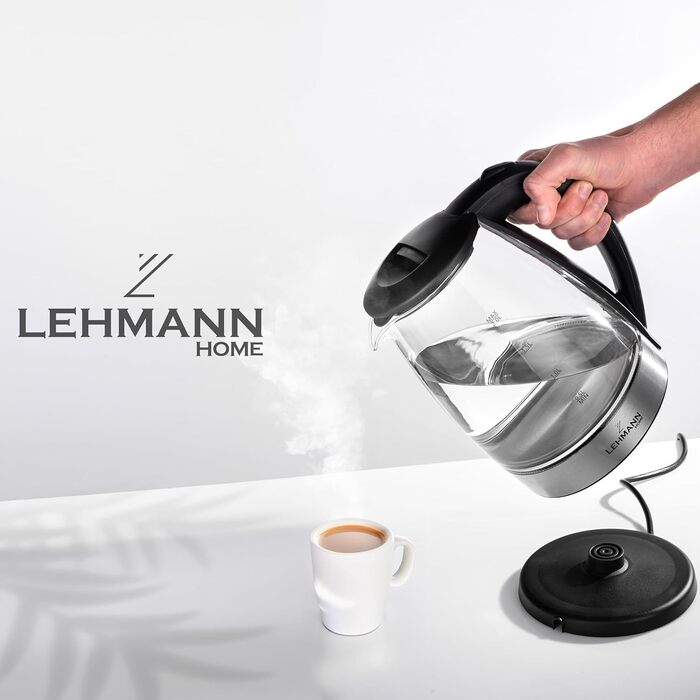 Скляний електрочайник Lehmann LHOEK-2220, 2 л, 2200 Вт, з LED-підсвічуванням, захистом від перегріву та автоматичним відключенням
