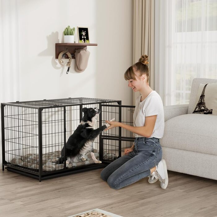 Клітка для собак VOWNER, міцна, 93x56x60 см, для малих та середніх порід, 3 двері, знімні двері та піддон, чорна