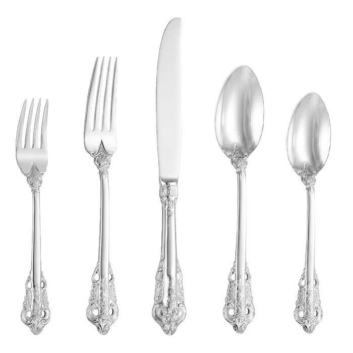 Посуд столовий срібний Barock 18/10 з нержавіючої сталі, набір 20 предметів (виделки, ложки, ножі) в подарунковій коробці