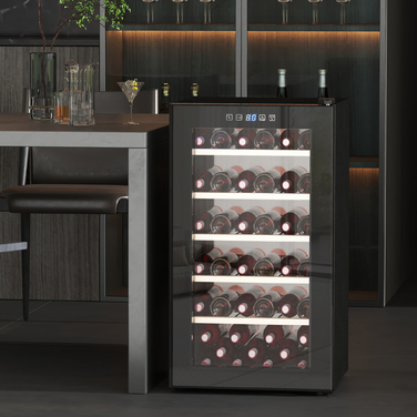 HOMCOM Wine Refrigerator 41 Bottles 91L 5-20℃ Compressor Beverage Refrigerator with Glass Door, LED Light, Bottle Cooler with Touch Screen, Small Wine Cabinet Black | Aosom