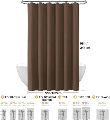Штора для ванної кімнати Waffel з кільцями, тканинна, водовідштовхувальна, антигрибкова, 182x182 см, біла (Waffel - коричневий, 244x182 см)