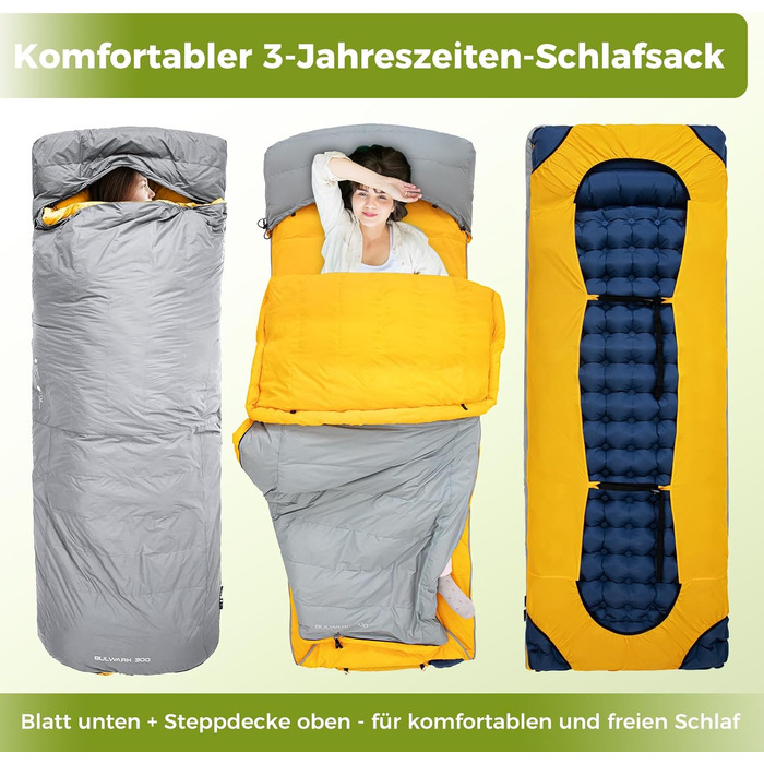 ATEPA 3-Season Down Sleeping Bag - Recyclable 650FP, Lightweight, Removable Cover, Adult Quilting Sleeping Bag for Backpacking & Hiking (Gray, ThermaPlus Max)