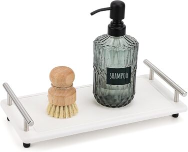 Вбираюче кам'яне підсушувальне піднос Segbeauty для кухонної стільниці, швидковисихаючий органайзер для мийки, тримач для мила, біло-сріблястий, 31×15×6 см