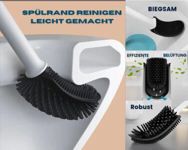 Силіконова щітка для унітазу R&B German Label з кріпленням на стіну без свердління - біло-чорна