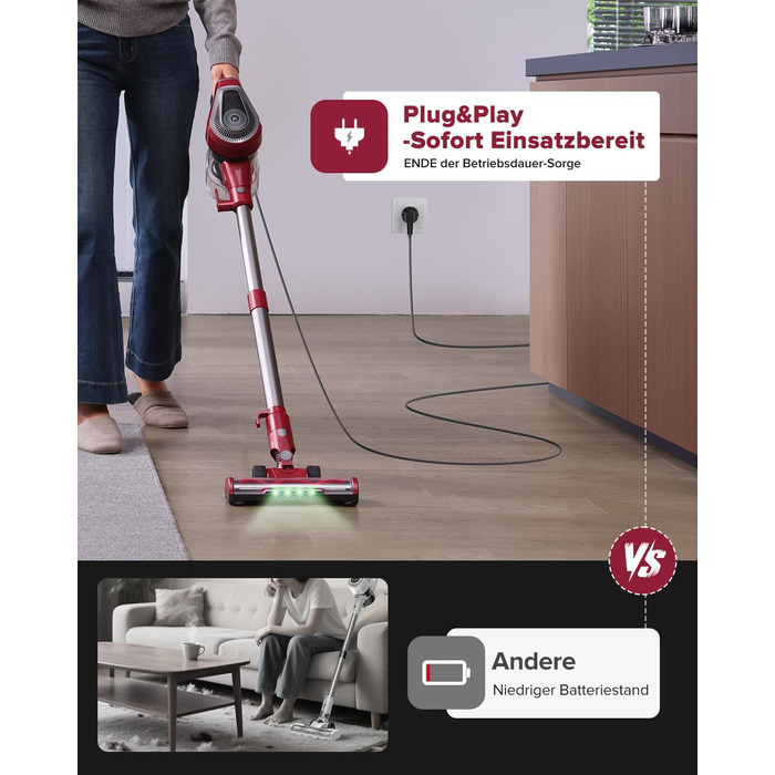 Ручний пилосос Vexilar C8 з кабелем, 600W, 60kPa, 7м кабель, безперешкодна щітка для підлоги, контейнер 1.5L без мішка для твердих поверхонь, килимів, шерсті тварин