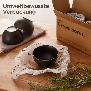 Набір мисок для мюслі Praknu (6 шт.) 700 мл - кераміка, чорний матовий - для супу, салату, мюслі. Можна використовувати в мікрохвильовій печі та мити в посудомийній машині.