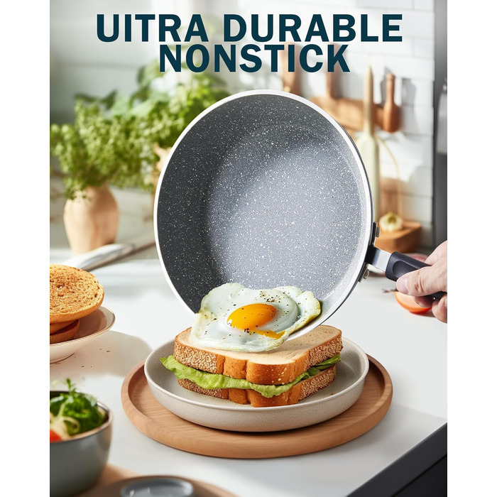 Сковорода Cook N Home з антипригарним покриттям, мармур, 20.3/25.4/30.5 см, чорна