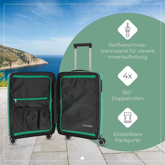 Набір валіз Travelite ORBITA 3шт (L/M/S) з TSA замком, 4 колеса, зелений