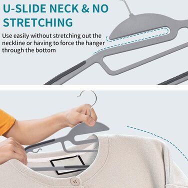 Плечики для одягу з пластику, 20 шт. Плечики з неслизьким покриттям, U-подібний отвір, для мокрого та сухого одягу, економія місця, з тримачем для краваток та поворотним гачком 360°, сірий + сріблястий, APY0420G