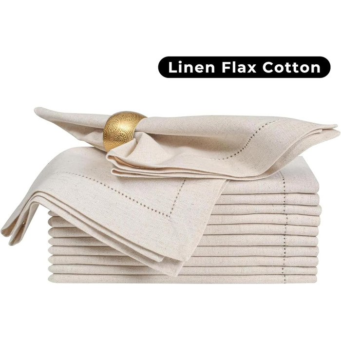 Linen-cotton-flax fabric napkin with hem, 50x50 cm, natural, wedding napkins, cocktail napkins, cloth napkins, cotton napkins, machine-washable napkins, 12 pieces