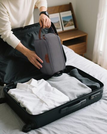 Чоловіча дорожня косметичка ECOHUB, водонепроникна, з великим відділенням та відділенням для мокрого одягу, з переробленого PET, з подвійною блискавкою, сірого кольору