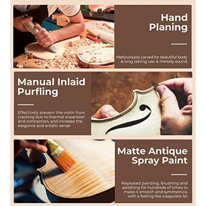 Скрипка 4/4 повного розміру, повний комплект для професійних, початківців, дорослих, підлітків та студентів, з дерев'яним корпусом та ебонітовими аксесуарами, у жорсткому кейсі