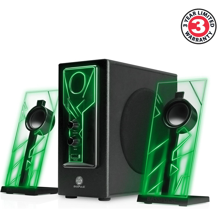 GOgroove 2.1 Аудіосистема для ПК з LED-підсвіткою: Комп'ютерні колонки, сабвуфер, ігрова стереосистема