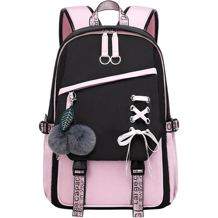 Шкільний рюкзак для дівчаток 3-6 клас, водонепроникний, з брелоком (рожевий)