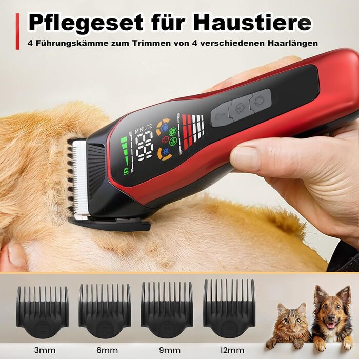 Професійна машинка для стрижки собак та котів з USB-C зарядкою, 2 швидкості, бездротова, для довгого, густого, сплутаного та кучерявого хутра