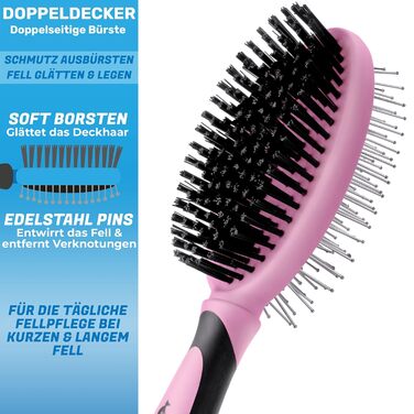 Щітка для собак BluePet 2 в 1 для довгої та короткої шерсті, для цуценят та котів. Розчісує, розплутує, вичісує. Універсальна щітка з щетиною (Рожева, M-L)