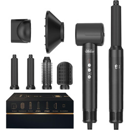 UKLISS Airstyler Pro 7-в-1: фен, стайлер, локони, випрямлення. Без екстремального нагріву, чорний/білий золотий