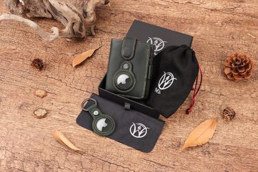 Will Fire® AirTag Wallet with Photo Capsule | Includes AirTag Attachment | Genuine Leather Wallet with Coin & Bill Compartments | Extra Secured RFID Card Holder | Space for up to (12) Cards [Green]