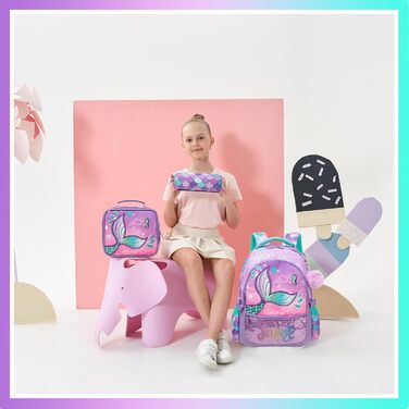 Шкільний рюкзак для дівчинки HTgroce 3 клас. Рюкзак для школи з принтом русалки, колір ліла