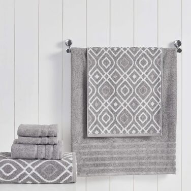 Amrapur Overseas 6-Piece Set of 100% Combed Cotton with Jacquard Stripes, Very Soft, 550 g/m² - 2 Bath Towels, 2 Hand Towels, 2 Washcloths, Grey, 6 Count (Pack of 1)