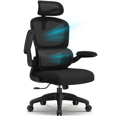 Ергономічне крісло для офісу з регульованою підголовником, поперековою підтримкою та відкидними підлокітниками, крісло для начальника, 150 кг, чорний колір, модель 2