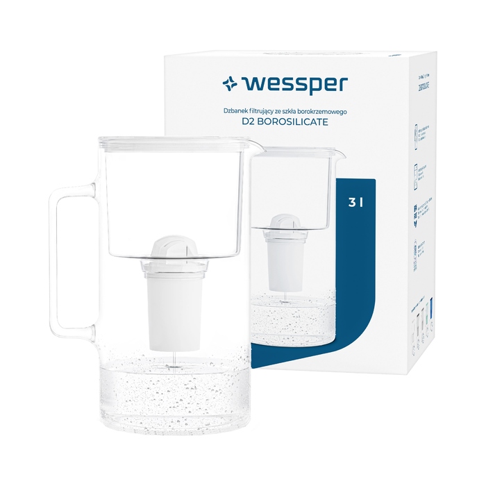 Скляний фільтр-кувшин Wessper D2 BOROSILICATE 3л, білий + фільтр