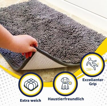 Гігроскопічний килимок для дому та тварин Muddy Mat® з мікрофібри, протиковзний та вологопоглинаючий килим для кухні, ванної та передпокою, сірий, M (76 x 48 см)