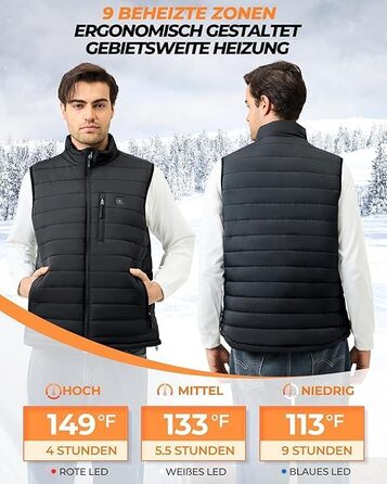 Тепла жилетка для чоловіків з Powerbank 16000mAh, 9 зон обігріву, 3 температурні режими, для активного відпочинку, чорна, L