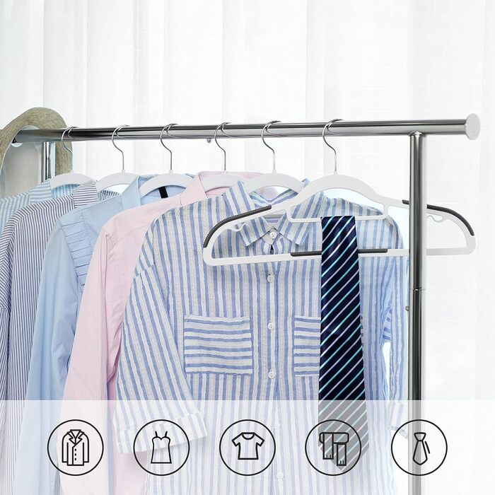 Набір вішалок SONGMICS 50 шт., пластик, антиковзаючі, компактні, товщина 0,5 см, 42 см, поворотний гачок 360°, срібло, білий + темно-сірий