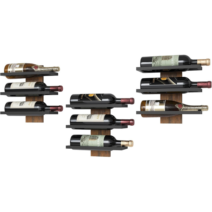 Настінна полиця для вина FAVOOOSTY з 3 рівнями, металева, для 9 пляшок, чорна (3 шт.)