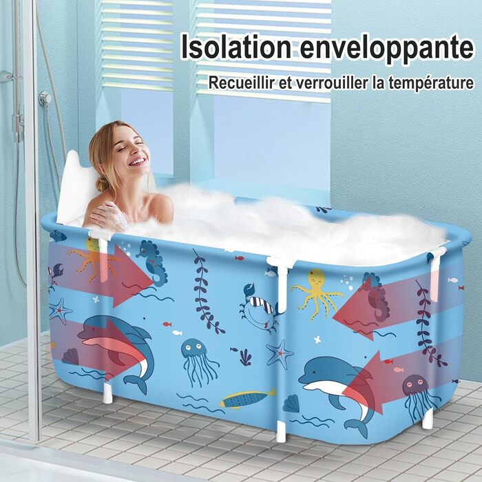 Foldable Bathtub for Adults, 132 x 68 x 47 cm, Steam Bucket for Sauna, Shower and Ice Bath, Portable, Non-Inflatable (Blue) (Green)