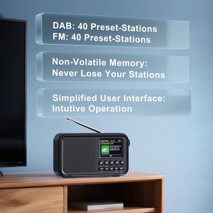 Портативне DAB/DAB+ радіо з Bluetooth 5.0, FM, акумулятором 3000mAh, дисплеєм 2.4