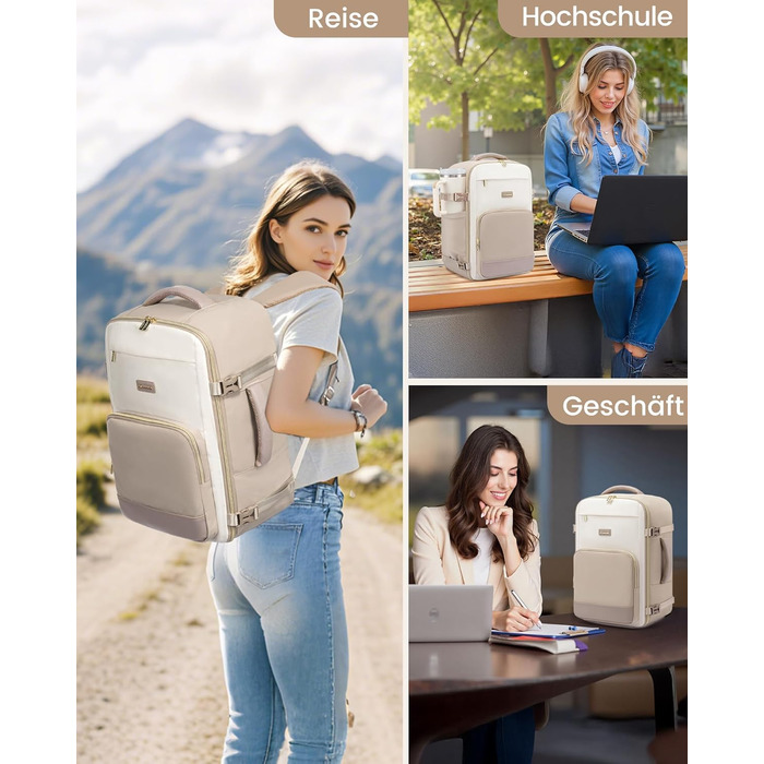 Рюкзак ручної поклажі LOVEVOOK 40x30x20, 24L для жінок, підходить для Ryanair, Eurowings, Wizz Air, Khaki Beige