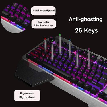 Бездротовий комплект клавіатури та миші для геймінгу 2.4G з підсвічуванням LED, 3000mAh, водонепроникний, механічні клавіші, 6 кнопок, 2400 DPI, Anti-Ghosting, чорний/кольорове підсвічування