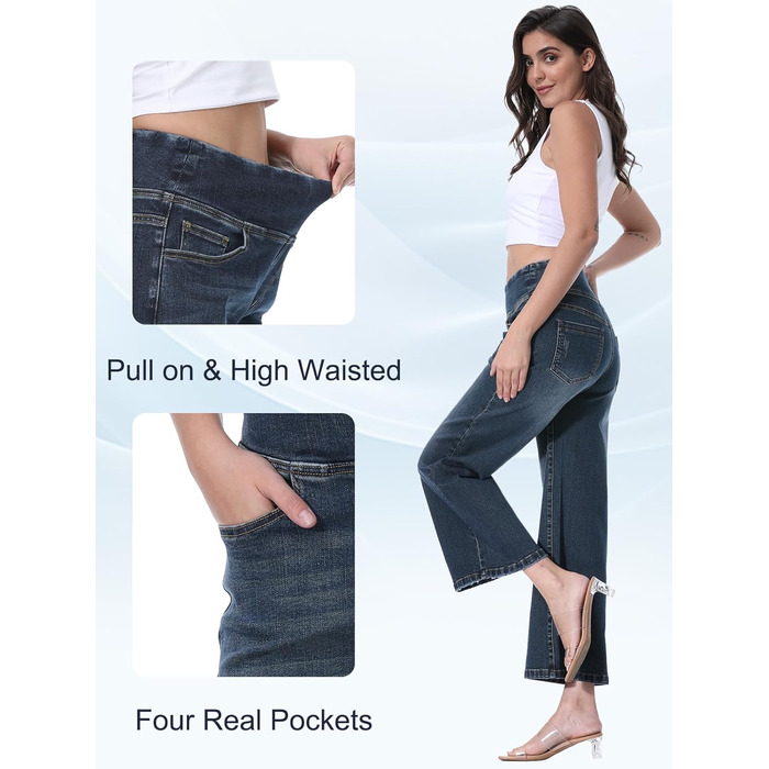 Джинси жіночі Daen Baggy, висока талія, еластичні, укорочені прямі, 7/8, колір індиго (XL)