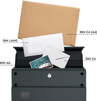 Поштовий ящик Forgard Helsingborg антрацит з газетницею, RAL 7016, персоналізований, з монтажним комплектом. З цинкової сталі, сучасний дизайн.