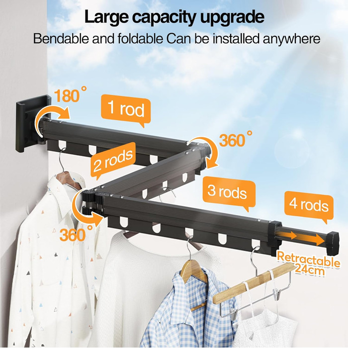 Висувна стійка для одягу, 3-х рівнева, розкладна, для кріплення на стіні, 126 см, економія місця, розкладна, з гачками, для балкона, білизни, ванної кімнати, білий, молочно-білий (пістолетно-сірий)