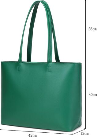 Жіноча сумка-шопер з PU шкіри Dark Green для роботи, школи, покупок з блискавкою та внутрішніми кишенями