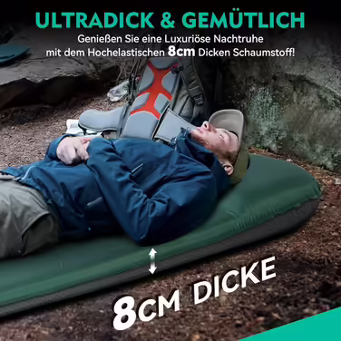 HIKENTURE Self-Inflating Sleeping Pad, 8CM Thick Foam Camping Mattress, Self-Inflating Air Mattress, Comfortable Sleeping Mat for Outdoor, Tent, Hiking (Dark Green)