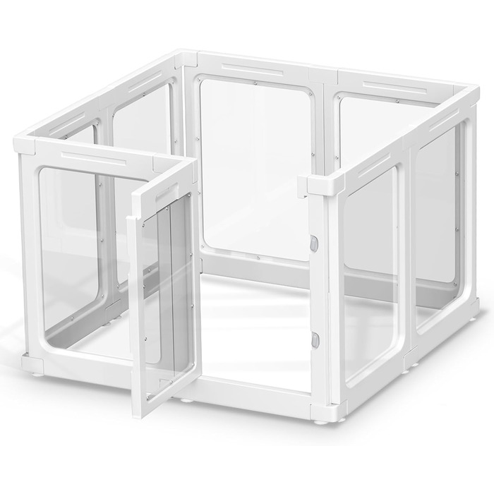 Акриловий вольєр для цуценят, 60 см, прозорий захист для собак, портативний міцний вольєр для собак маленьких та середніх порід, для використання в приміщенні та на вулиці, панелі білого кольору, 8 шт.